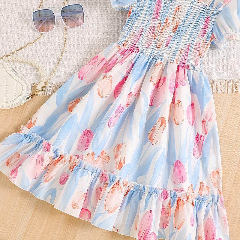 2025 Lato Sukienka z bufiastymi rękawami dla dziewczynek Sukienki księżniczki