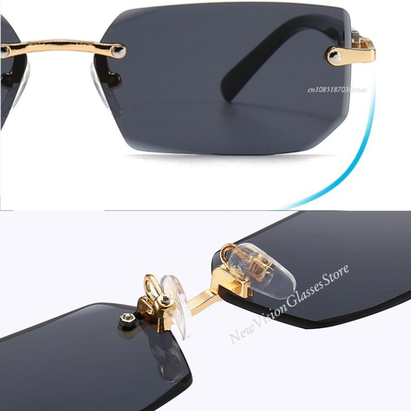 Trendy Rimless Sunglasses For Men Women Fashion Frameless Rectangle Sun Glasses Retro Shades Summer Traveling Eyewear