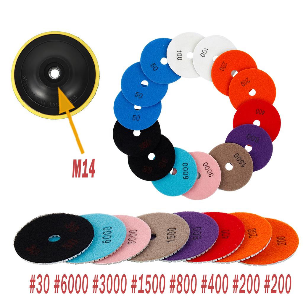 10-16pcs 4 inch Diamond Polishing Pads Kit Wet/Dry Buff Disc Abrasive Grinding Discs Set for Granite Concrete Glass Polishing