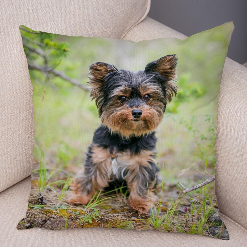 Cute Pet Animal Cushion Cover MINI Yorkshire Dog Polyester Pillowcase Decorative  Print  for Sofa Home Ca