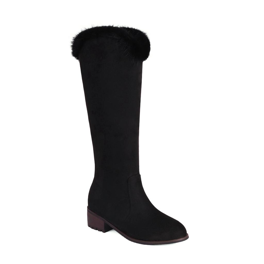 Women's low-heeled boots autumn and winter new thick-heeled large-size warm plush medium boots