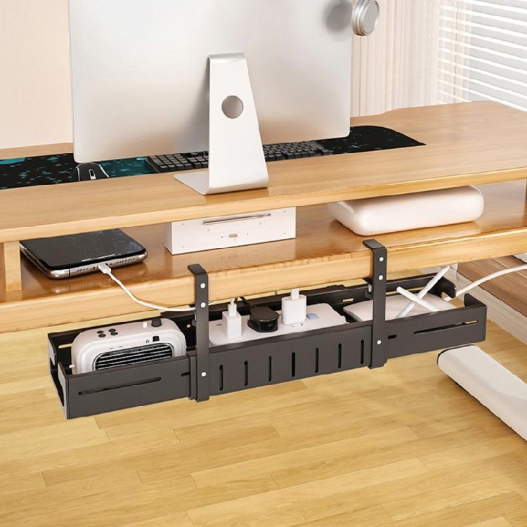 Adjustable Length Under Desk Wire Management Rack Easy Installation Desktop Cable Shelf for Electronics and Power Strips