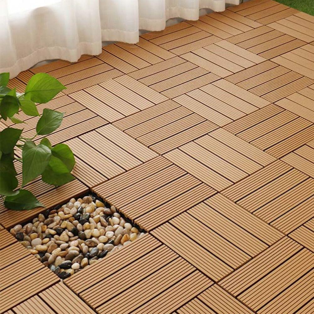 Interlock Wooden WPC Floor Hardwood Terrace Brick New Patio Deck Tiles  Landscaping