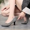 Summer Single Shoes Mesh Breathable Versatile High Heels Women's Shoes Middle-Aged Temperament Pointed Toe Shallow Mouth Shoes