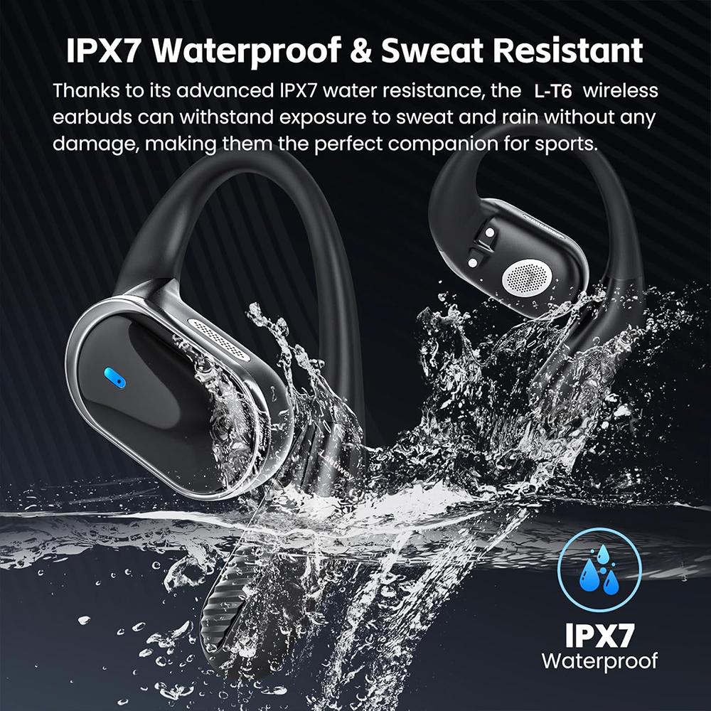 Bluetooth 5.4 Wireless Headphones Open Ear Earbuds with HD Mic, 60h Playtime Ultralight Comfort Open Ear Headphones with Earhook