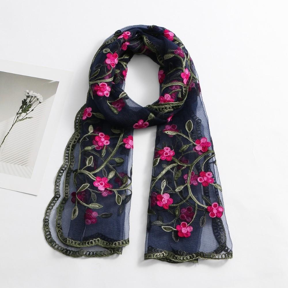 Lightweight Embroidered Floral Headwrap Breathable Long Lace Scarf Summer Hijab Travel Photoshoot