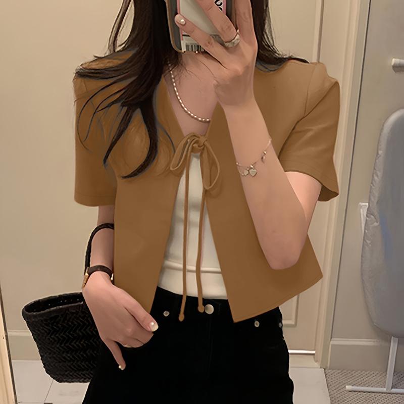 

ZANZEA Женская корейская повседневная блузка с короткими рукавами и шнуровкой спереди 2XL коричневый