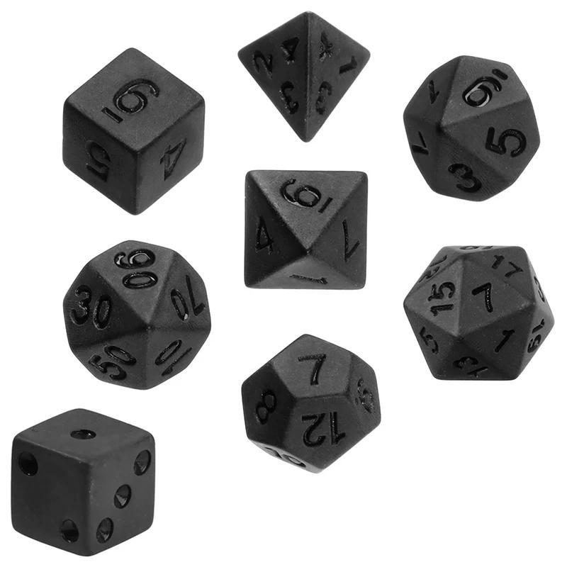 7pcs/lot Matte Black Dice Collection D4 D6 D8 D10 D D12 D20 Digital Dice Entertainment Party Table Games Polyhedral Dice