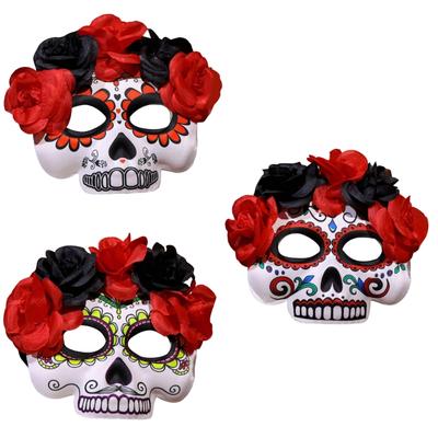 Masquerades Mask Mexicans Day of The Deads Sugar Skull Mask with Rose Decorations Fancy Dress Rose Suger Skeleton Mask