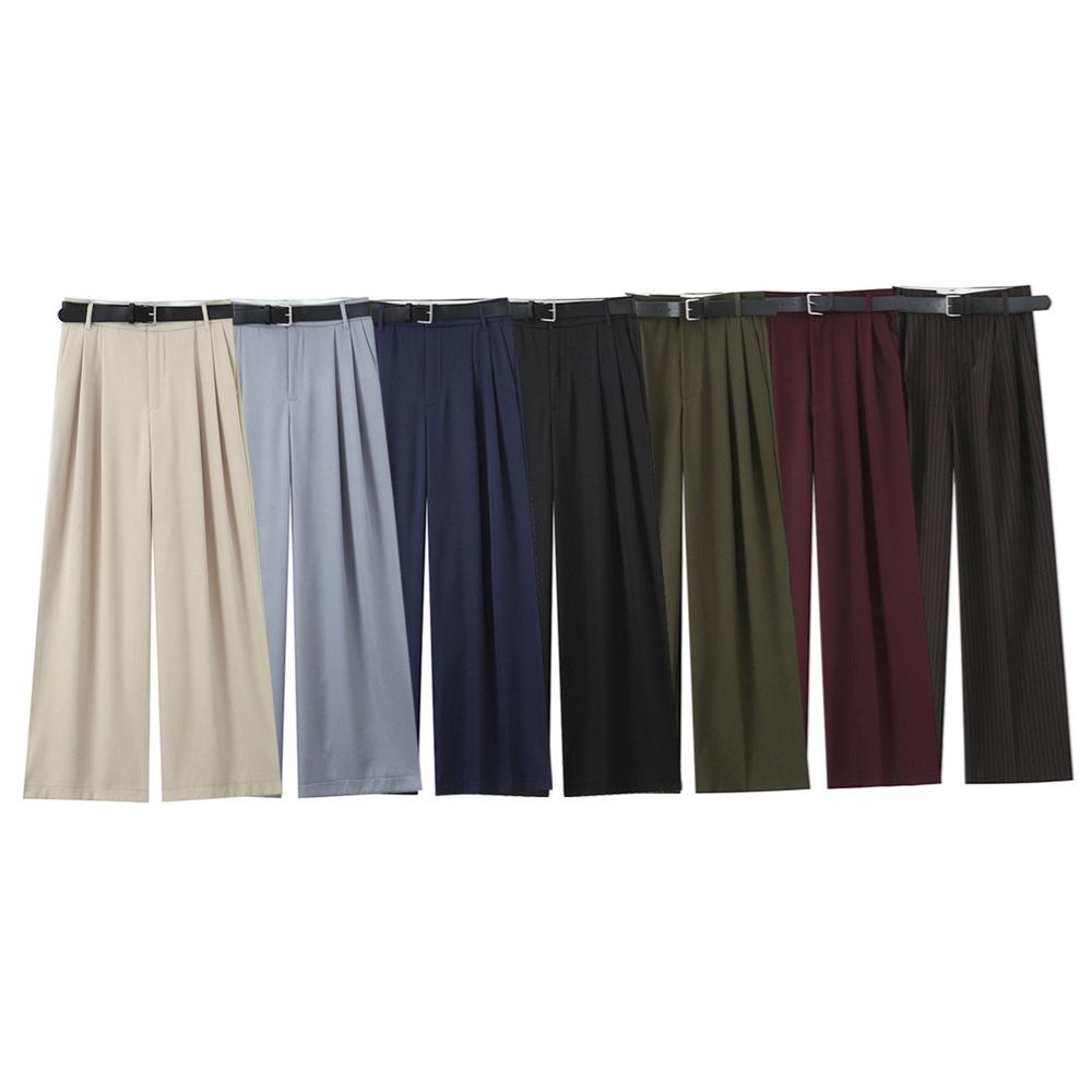 

2025 Spring Women s Loose Belted Straight Pleated Pants S