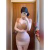Slightly Plump, Pure and Alluring Style, Cross V-Neck, Pleated Plus-Size Dress for Women, Autumn Sexy Waist-Cinching Slimming Bodycon Short Dress