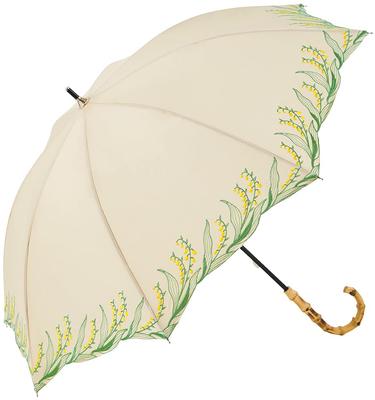 BECAUSE Long Umbrella with Lily of the Valley Embroidery, Beige, B-952353