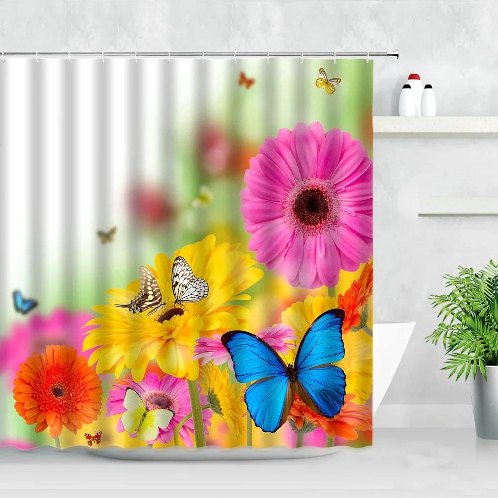 Duschvorhang Garten Bunte Blumen Natürliche Landschaft 3D Wasserdichtes Gewebe Badezimmer Vorhänge Badezimmer Zubehör Badezimmer Dekor