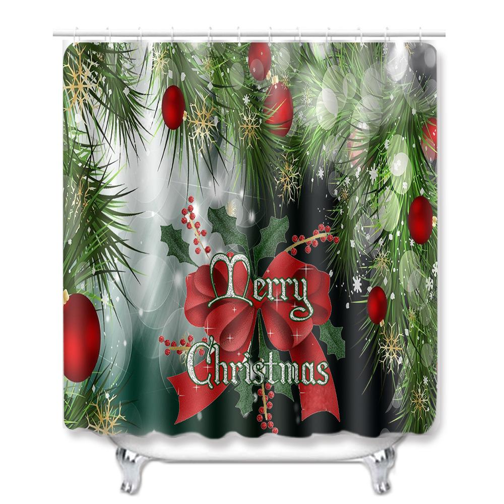 Christmas Shower Curtain Floor Mat Combination Four-Piece Set Bathroom Toilet Carpet Shower Room Mat Foot Mat