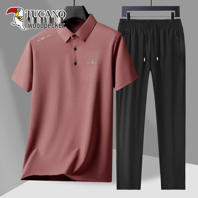 TUCANO Men s Summer Ice Silk Polo  Pants Set 3XL кирпич красный