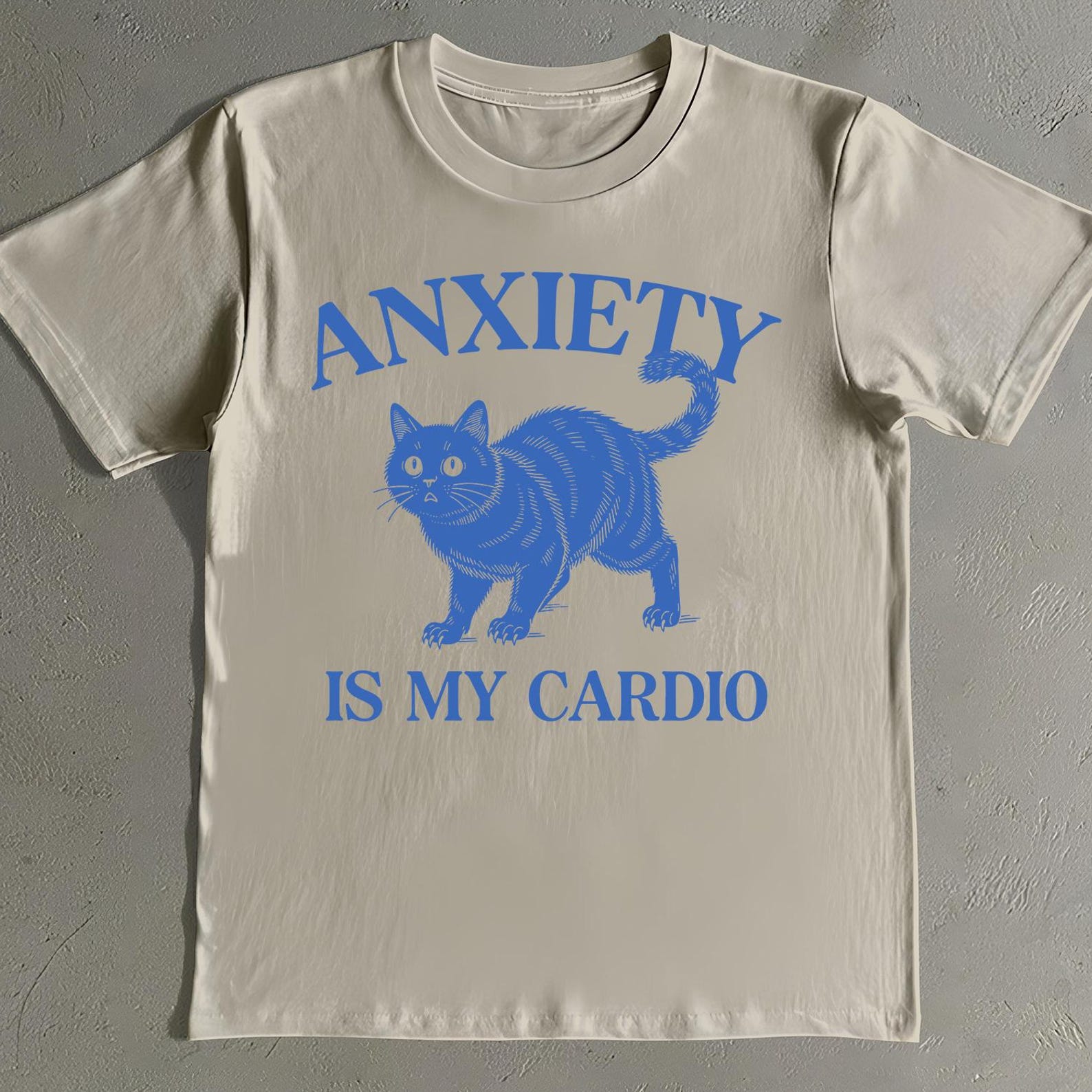 Anxiety Is My Cardio Cat Shirt: Funny Mental Health Graphic Tee 4XL