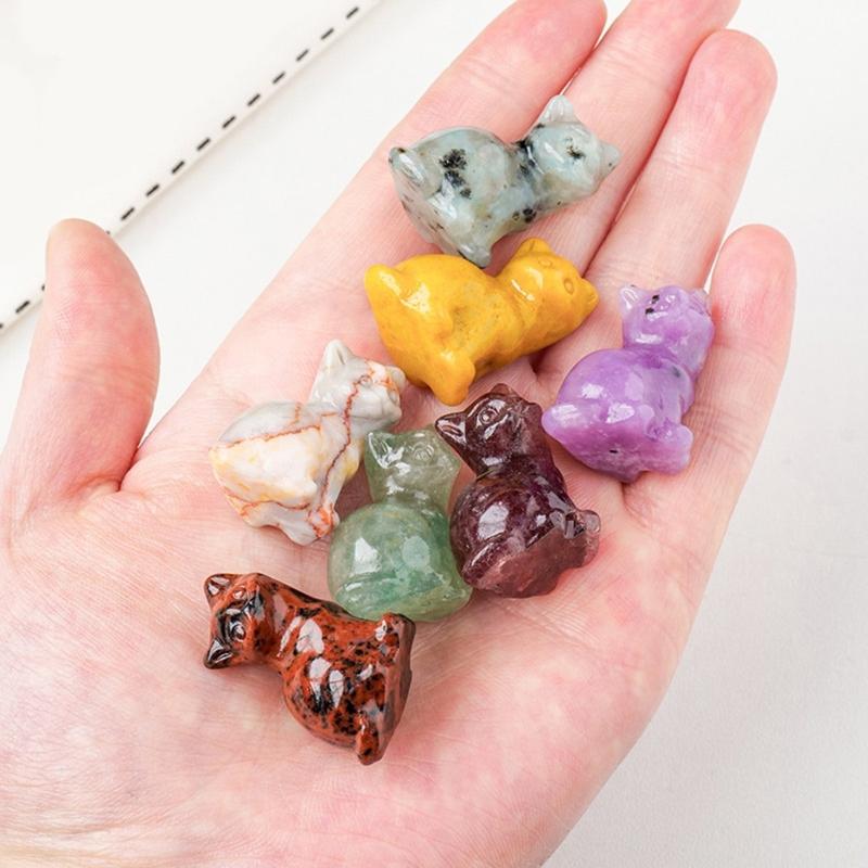 Kristall Glückskatzen Figur Schnitzerei Miniatur Ornament für Schreibtisch Fengshui Dekorationen Symbol für Glück Tierstatue