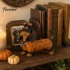 Cute Dog Figurines for Thanksgiving Fall Harvest Dachshund Figurine, Halloween Statue with Pumpkin Headband Polka Durable Resin Craft Ornaments