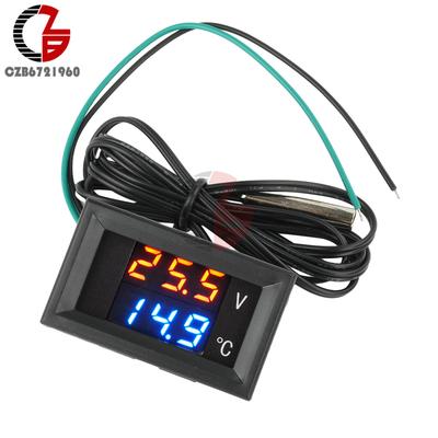 DC 4-28V Voltmeter Thermometer Digital Dual Display Voltage Tester Temperature Meter NTC Probe Temperature Sensor Detector