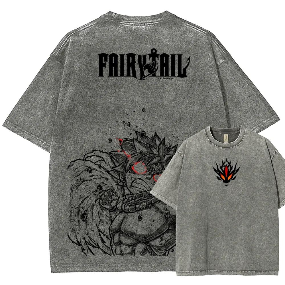 

Футболка с принтом Нацу Аниме Хвост Феи Одежда Мужская Женская Футболки с коротким рукавом Выстиранный хлопок Футболка Харадзюку Мужская Винтажные топы XXL серый