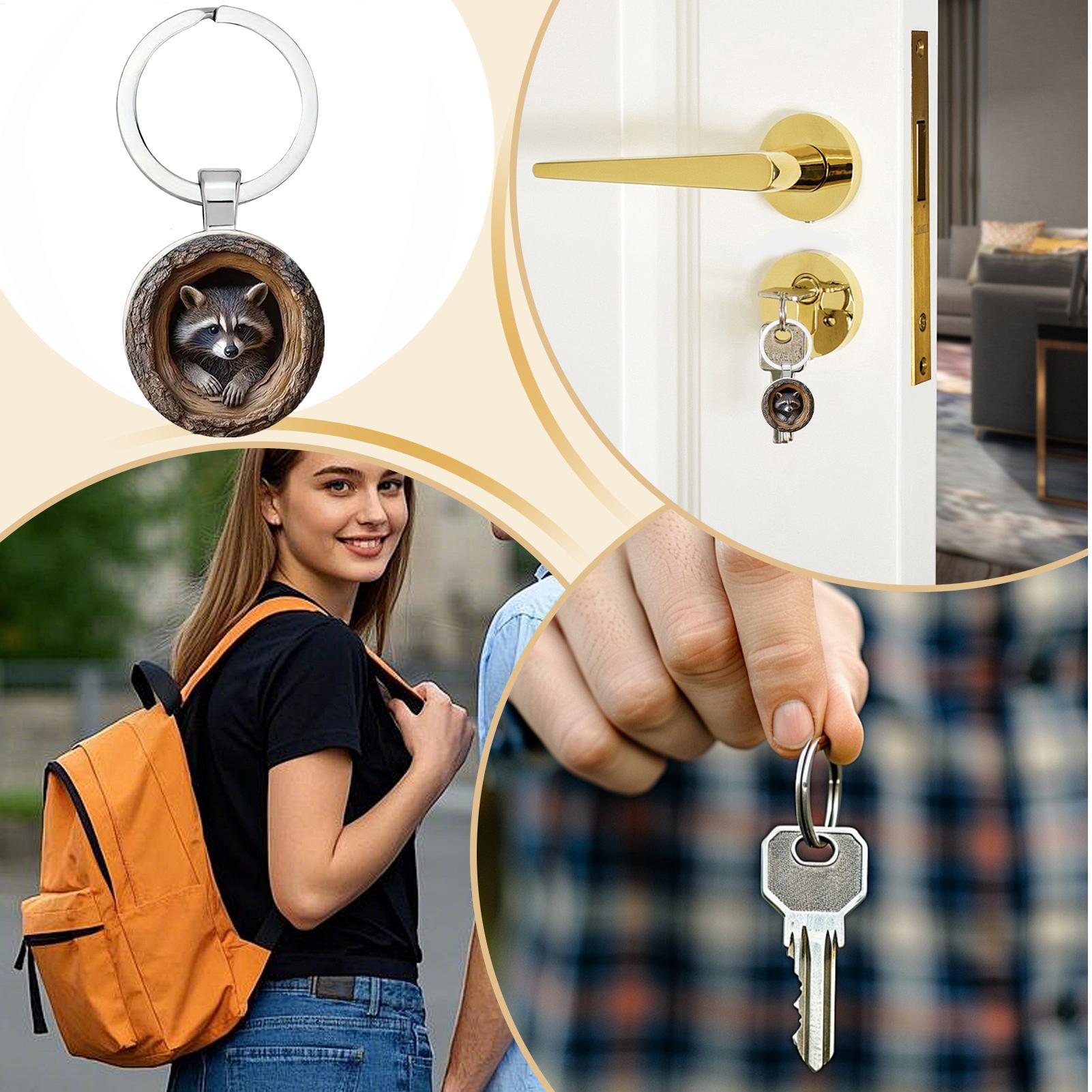 

Raccoon Key Chain Raccoon Tree Hole Keychains for Backpacks Cute Animal Keyring for Travel Wallet Decoration Women Schoolbag CN