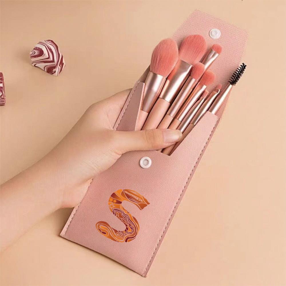 8Pcs Pink Makeup Brushes Set Professional Eyeshadow Brushes With Portable Case For Travel Engrave Image Pattern