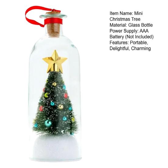 Christmas Tree Message in A Bottle Recordable Voice Message Ornament with Cork Holiday Greeting Glass Bottle with Snowy Scene Festive Gift
