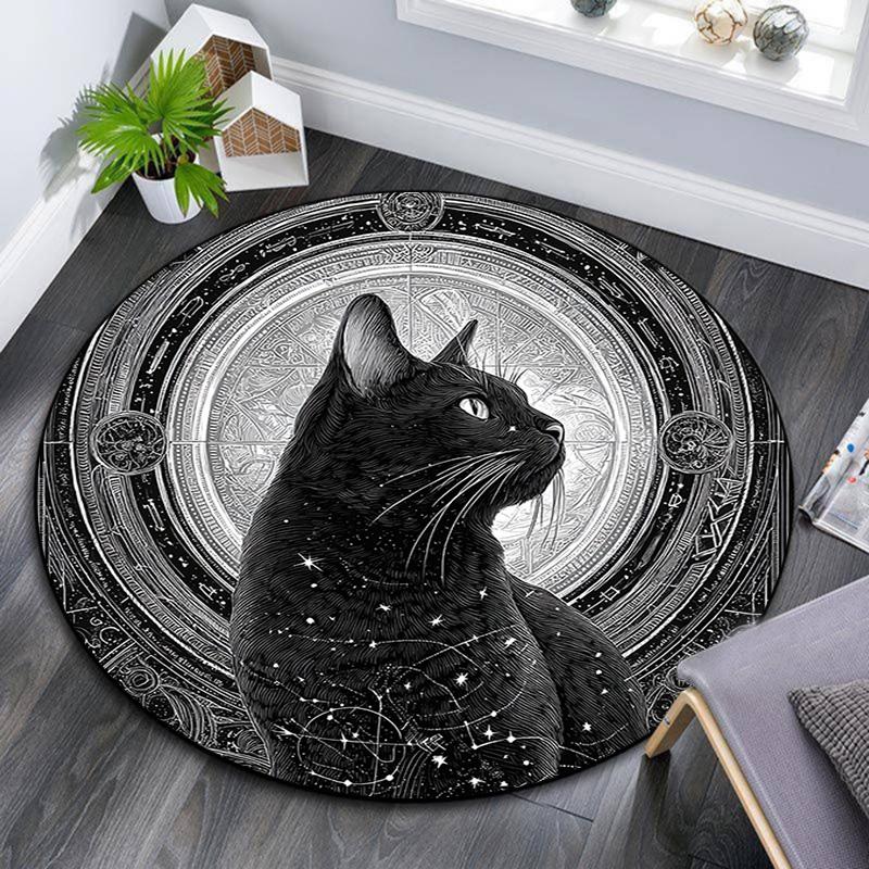 

Круглый ковер Черный кот, Ковер для гостиной, спальни, дивана, игровой комнаты, Нескользящий коврик для пола 80cmx80cm