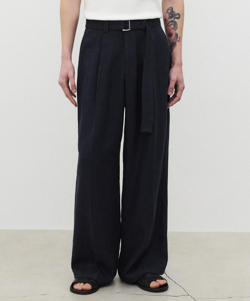 SUARE Linen Pleated Pants Navy