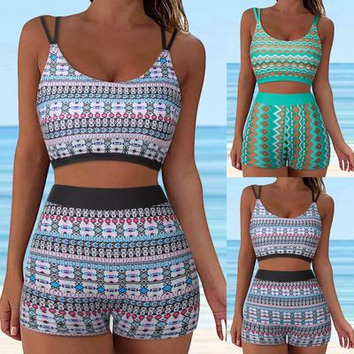 2024 New Two Pieces Bikini Set Pattern Printing Underwear Vest Swimwear Push Up High Waist Tight Shorts Separate Swimsuit