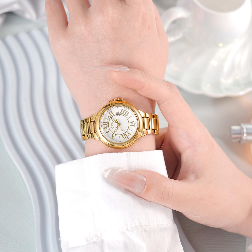 Small Disc Vintage Roman Steel Belt Watch Ladies Premium Calendar Window Luxury Quartz Watch