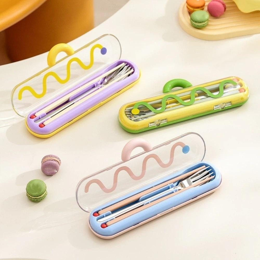 Dopamine Chopsticks Three-piece Set with Carrying Case Spoon Cutlery Set  Outdoor Dining