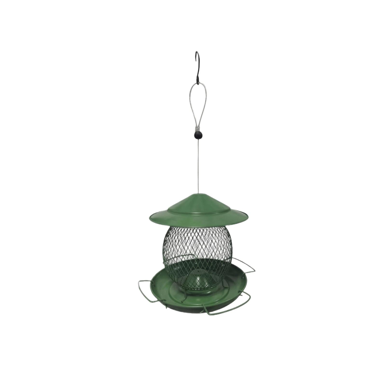 

Outdoor Hanging Bird Feeder with Mesh Seed Holder Metal Roof and Circular Perch for Garden Yard Patio Balcony Use one size