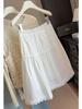 Petite Korean-Style High-Waisted A-Line Midi Skirt with Lace Patchwork