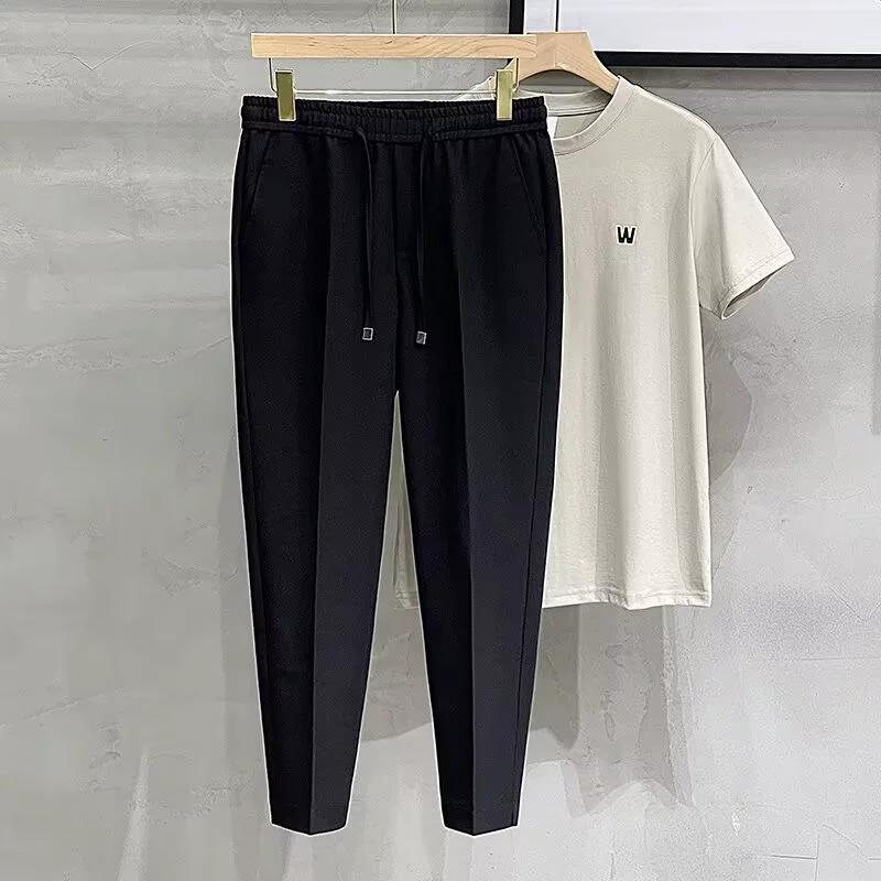 Casual Cropped Pants for Men Anti-wrinkle Korean Style Draped Suit Trousers Cone Shape Spring Summer Long Pants Nine-point Trousers