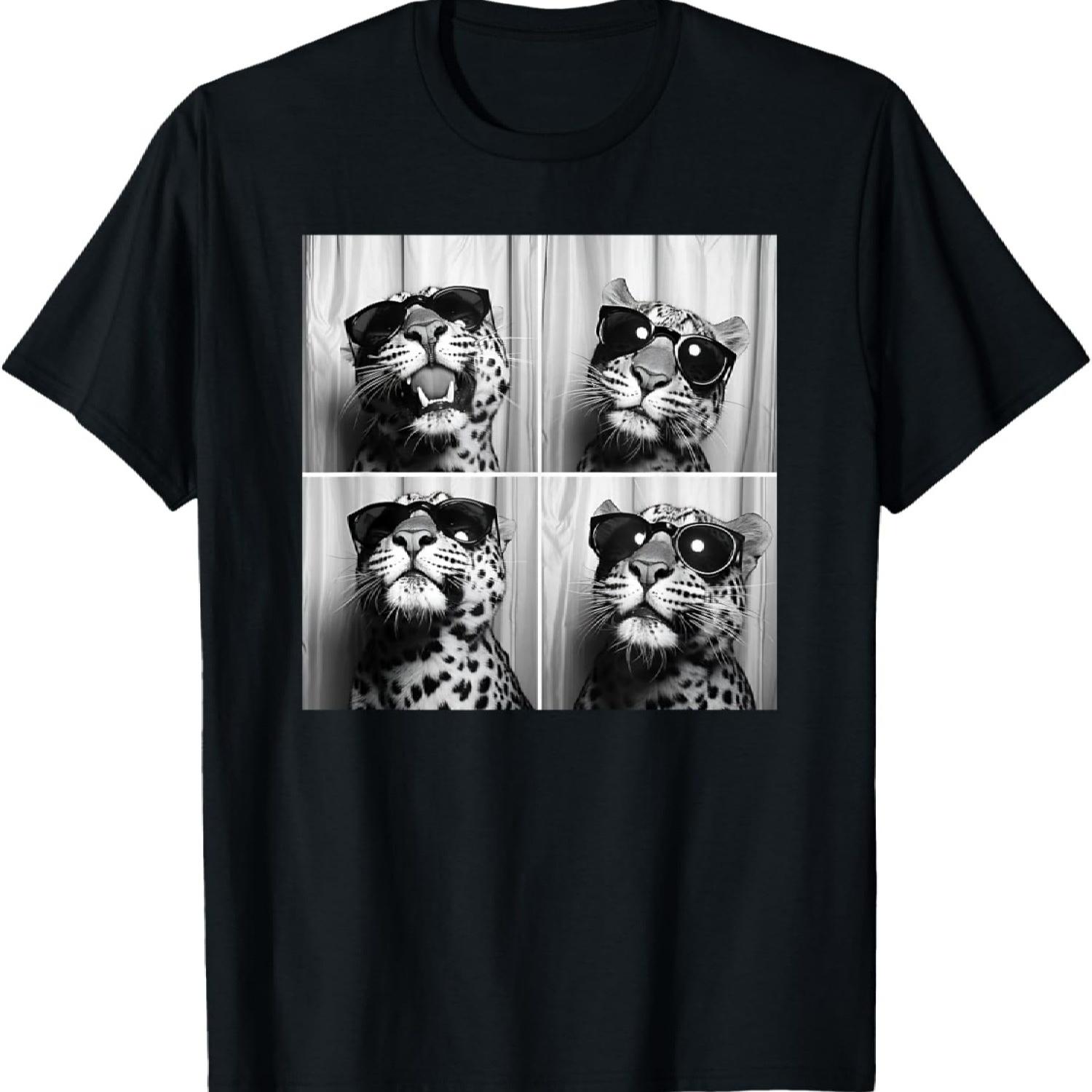 Морда леопарда в солнцезащитных очках Смешное животное Графическая футболка с леопардом S чёрный