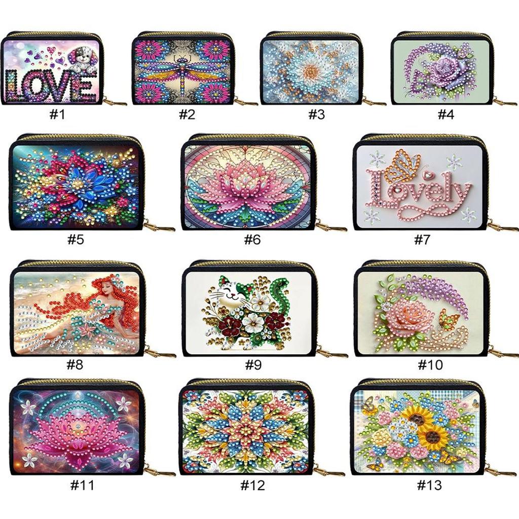 DIY Diamond Painting Art Card Holder Kits Zipper Closure 5D Diamond Painting Art Portable Card Bag