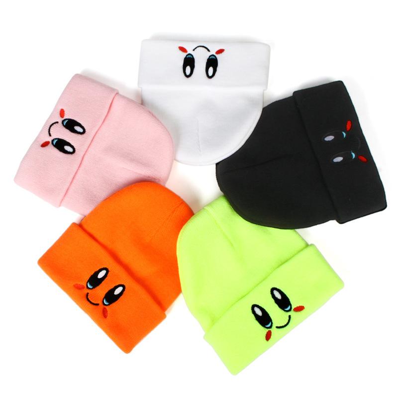 Bonito olho bordado elasticidade desenhos animados gorro chapéus outono inverno moda frisando feminino chapéu de malha