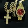 Set Collana Bracciale Catena Cubana Diamantata da Uomo 15mm Hip Hop Moda alla Moda Ciondolo Regina con Collane Catene Moda Complete