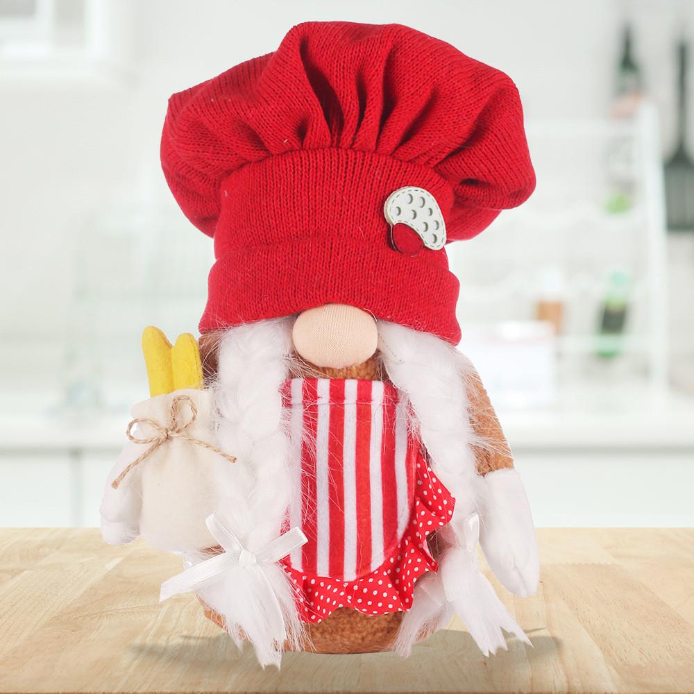 Plush Holiday Doll Handmade Knitted Chef Hat Christmas Decoration Toy Supplies