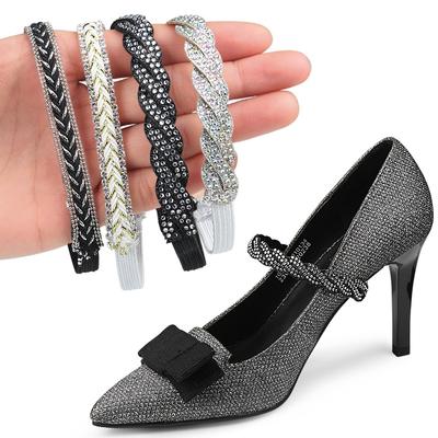 Sieviešu kurpju šņores augstpapēžu kurpēm ar regulējamu potītes apavu jostu, kas tur saišķi, kurpju šņores ar kaklasaites siksnām, elastīga rhinestones kurpju šņore
