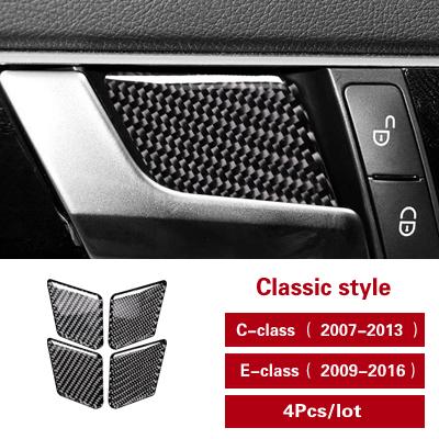 For Mercedes Benz W204 W212 C E Class 4pcs Car Door Handle Bowl Trim Panel Stickers Carbon Fiber Interior Tuning Accessories