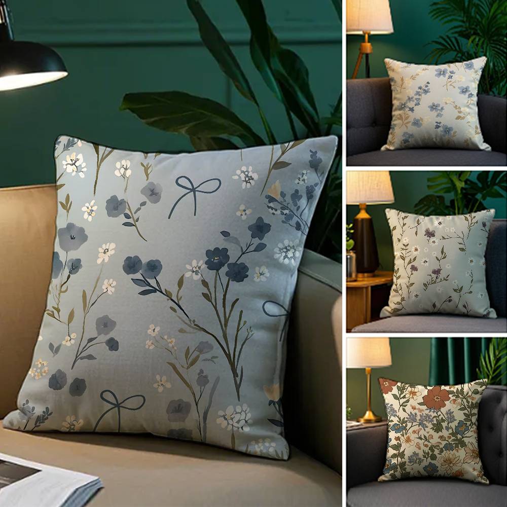 Retro Floral Classical Elegant Style Pillow Case Comfort Sofa Bed Silky Elegant Invisible Zipper Decorative Cushion Cover