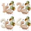 Retro Matte Caramel Colored Dinosaur Aluminum Film Number Balloon Set Happy Birthday Party Decoration Kids Background Photo Prop