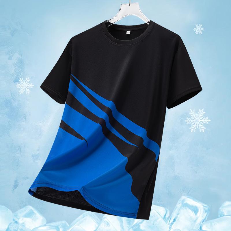 

Men s Black Yellow Color Block T-Shirt, Casual Crew Neck Short Sleeve Tee with Stripe Graphic, Lightweight Summer Streetwear Top M темно-синього кольору