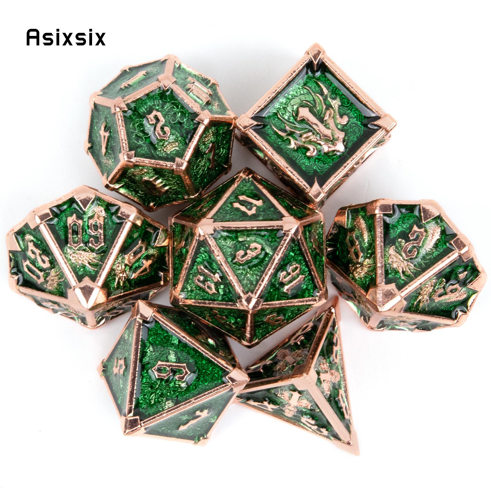7 шт. Зеленый Золотой Череп Металлические Кубики Цельнометаллический Набор Многогранных Кубиков Подходит для Ролевых Игр RPG Настольной Игры Карточной Игры