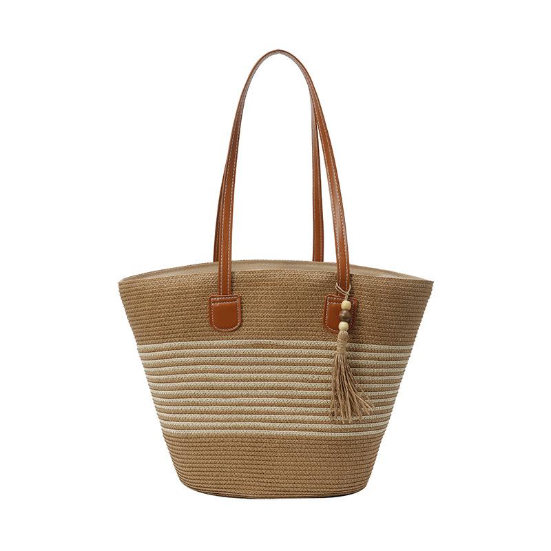Portable Straw Bag Women's Large-capacity Woven Shoulder Tote Bag Seaside Vacation Woven Bag