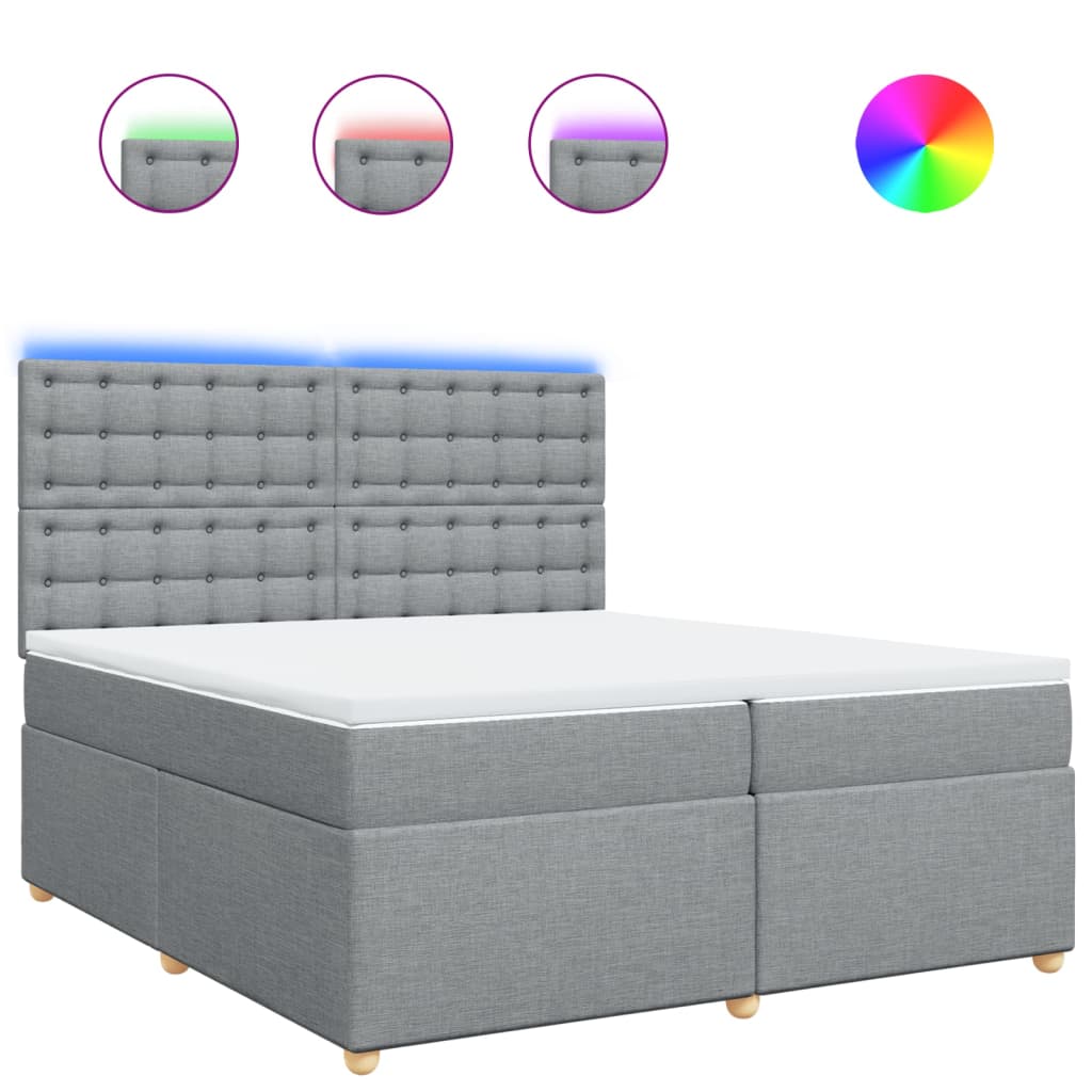 Box Spring Bed with Mattress Light Grey 200 x 200 cm Fabric
