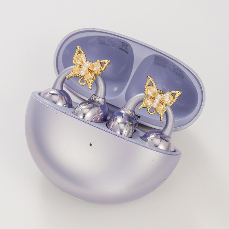 Clip On Open Ear Wireless Earbuds With Butterfly  With Chain Decor Comfortable For Daily Use Gifts