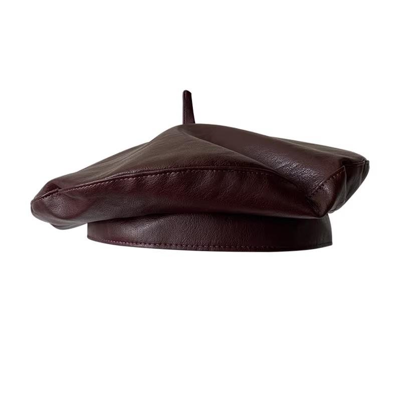 

2025 Korean Beret Women - PU Leather Viral Hat Face Slimming, Vintage Artist Cap Bucket Hat Fashion Accessory M 56-58cm